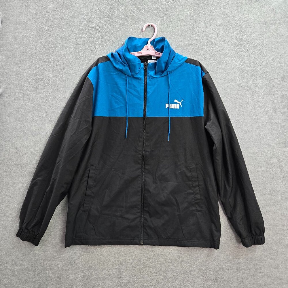 Puma Men Jacket L Black Zipper Long Sleeve Logo Polyester Polyester